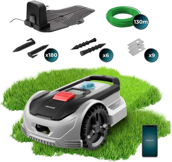 Cecotec Robot Tondeuse Conga Grasshopper 500. avec App, Moteur Numérique sans Balais, 500m2, Pente Maximale de 27%, Contrôle des Lames, Détecteur de Pluie