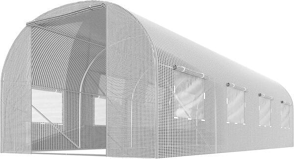 Serre Tunnel avec Cadre en Acier - avec Support pour Plantes - 2,5 x 4 x 2 m - 10 m² - Blanc