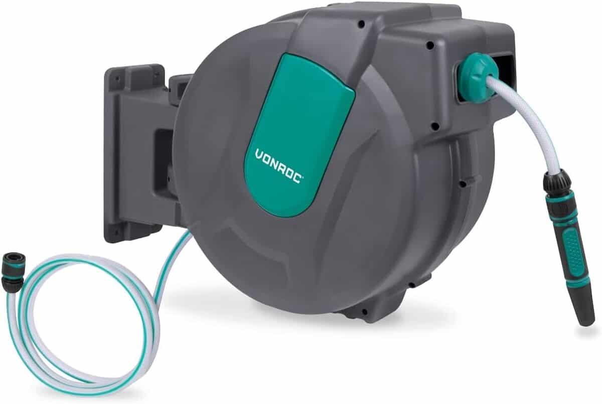 Test : enrouleur de tuyau automatique mural 35m Vonroc