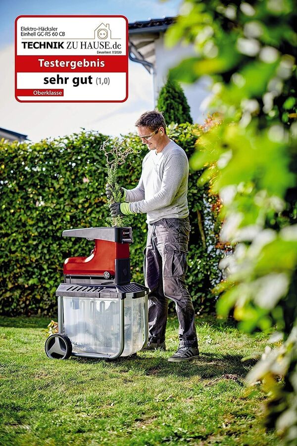 Einhell Broyeur de végétaux silencieux GC-RS 60 CB (2 800 W, cylindre de coupe, bac de 60L, interrupteur de sécurité intégré)