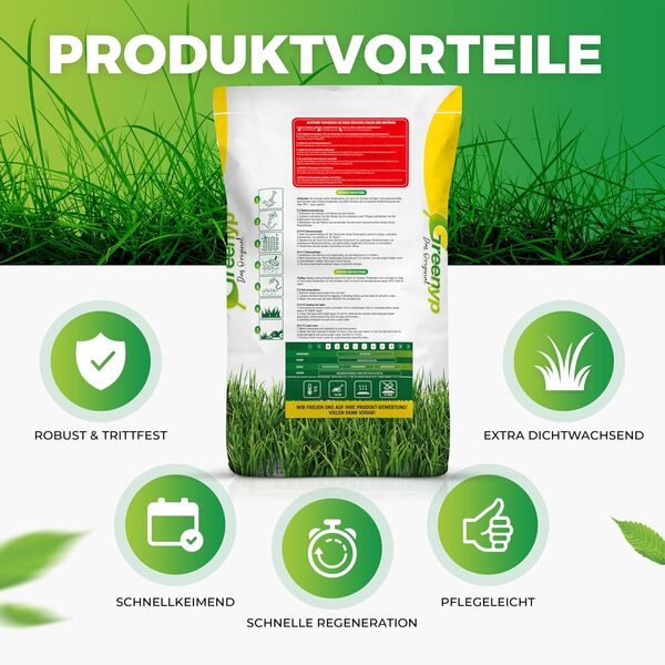 Greenyp® Sport I Gazon de sport et de jeu résistant I 30 kg pour 1200 m² I Graines d'herbe de sport Graines d'herbe à germination rapide [SET]
