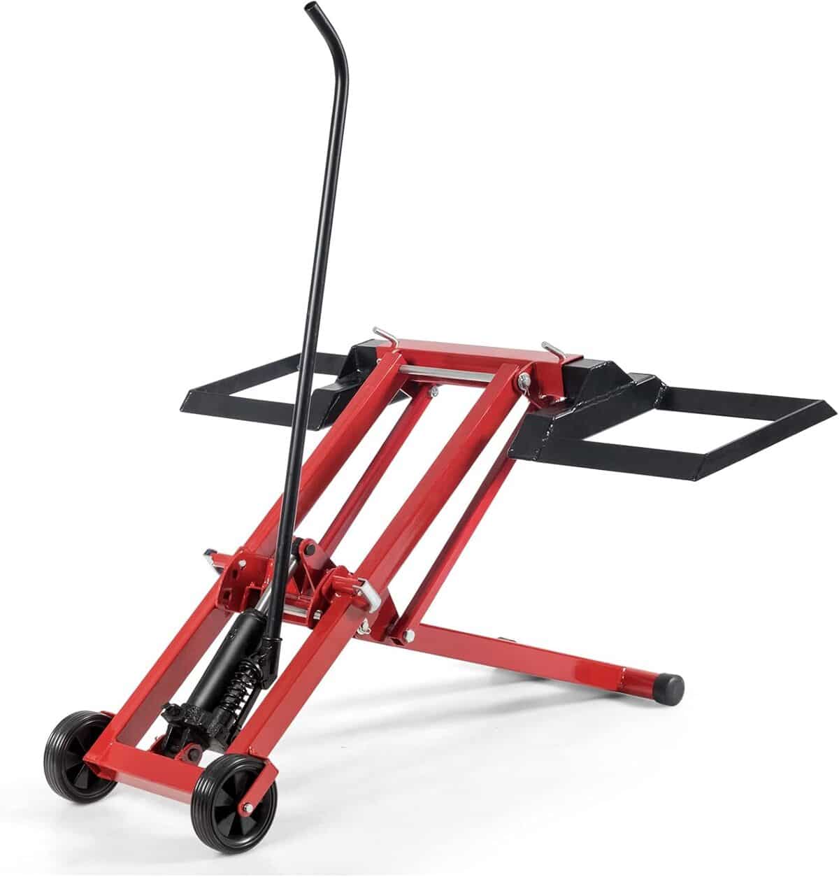 Test du cric lève-tracteur tondeuse Costway : levage pratique et réglable