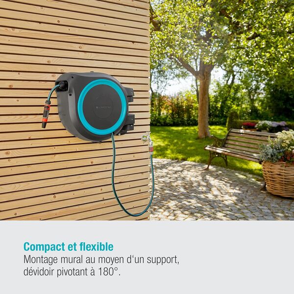 GARDENA Dévidoir automatique mural gardena rollup m/l - 25 m - bleu - 18620-20