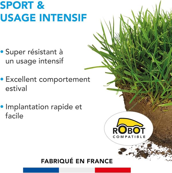 BARENBRUG - Gazon Sport & Usage intensif - Super Résistant - Excellent Comportement Estival - Implantation Rapide et Facile - Engrais Compatible Agriculture Biologique - Fabriqué en France - 15KG