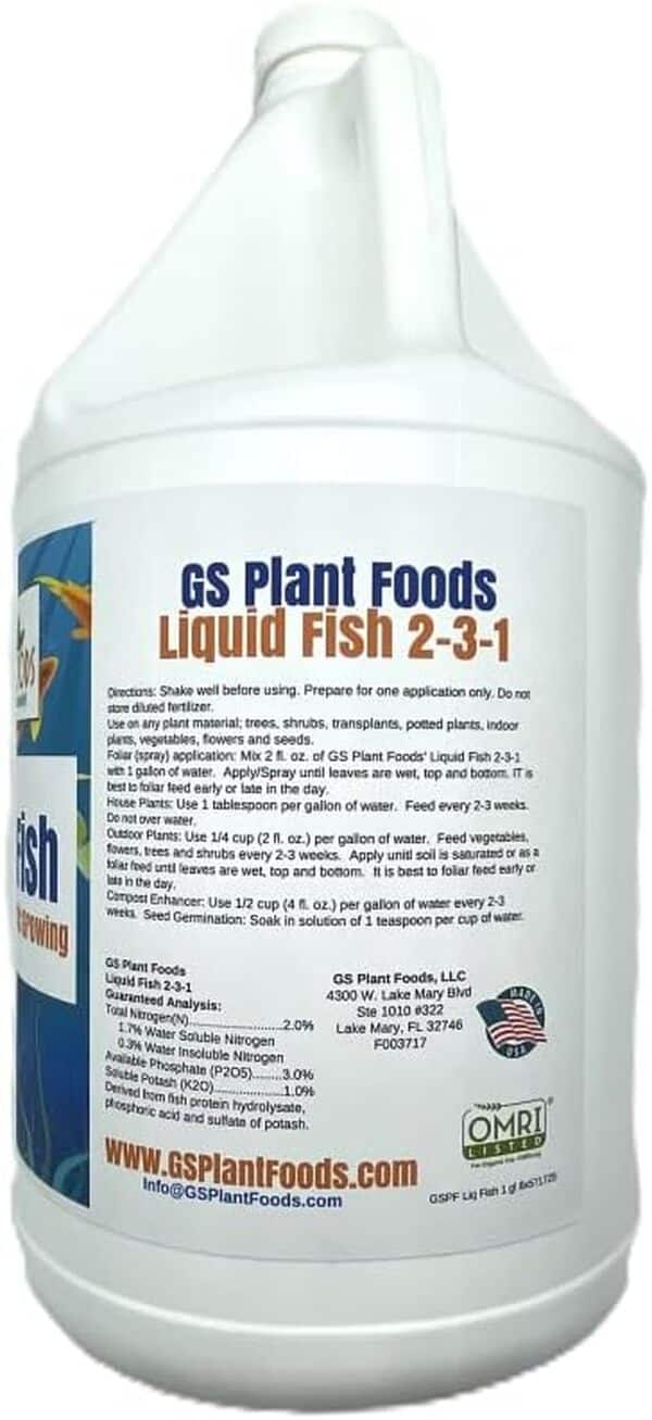 GS Plant Foods Engrais de poisson liquide hydrolysé organique 1 Gallon