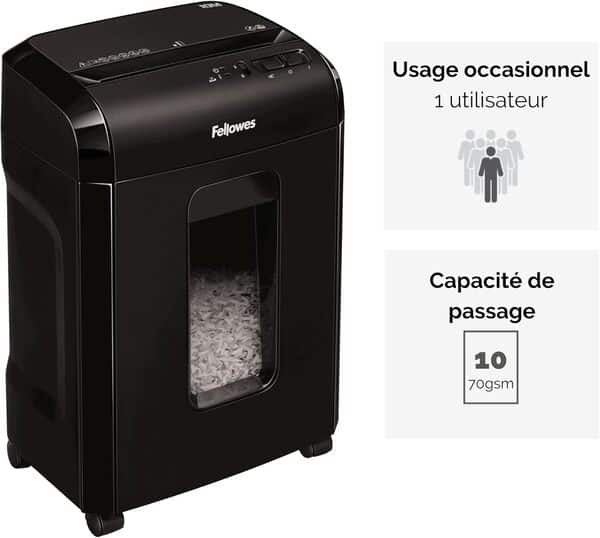 Fellowes destructeur Powershred 10M, destructeur de Papier Micro-Coupe 10 Feuilles, broyeur, Maison, Bureau, verrou de sécurité, DIN P5, Coupe croisée, Corbeille 19L, agrafes, Cartes de crédit
