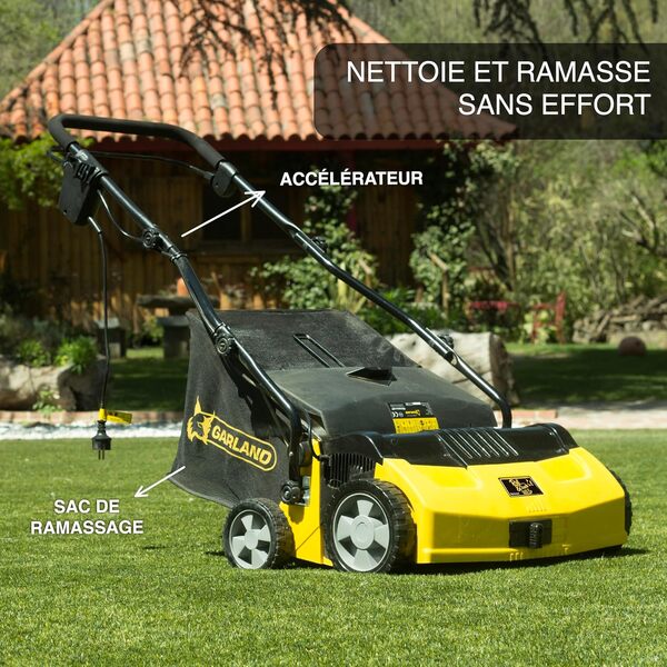 Garland - Balai pour Gazon Artificiel Roll&Comb 502E-V19 | 1,600 Watt de Puissance | Branchement Électrique | 40cm de Largeur de Travail | Guidon Pliant Réglable | Sac de Ramassage 40L