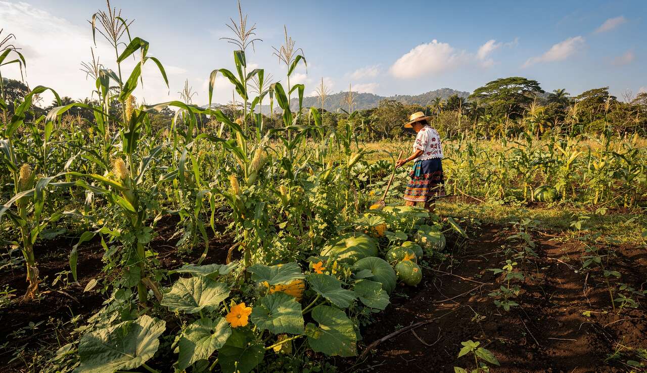 R&eacute;colte et entretien des cultures en milpa