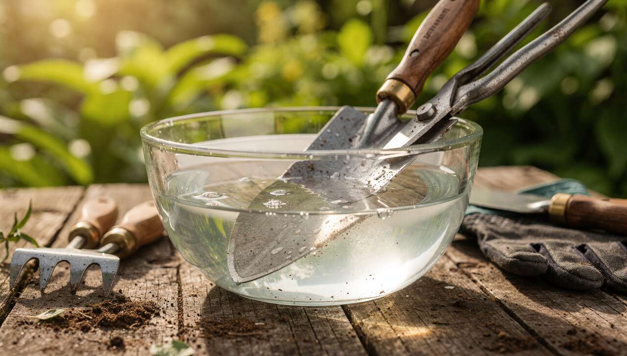 Nettoyer les outils de jardinage avec du vinaigre blanc