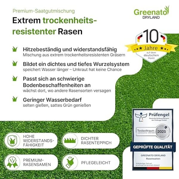 Découvrez notre test complet des graines de gazon Greenato Dryland : performance, résistance et adaptation au climat sec. Avis expert et recommandations. 